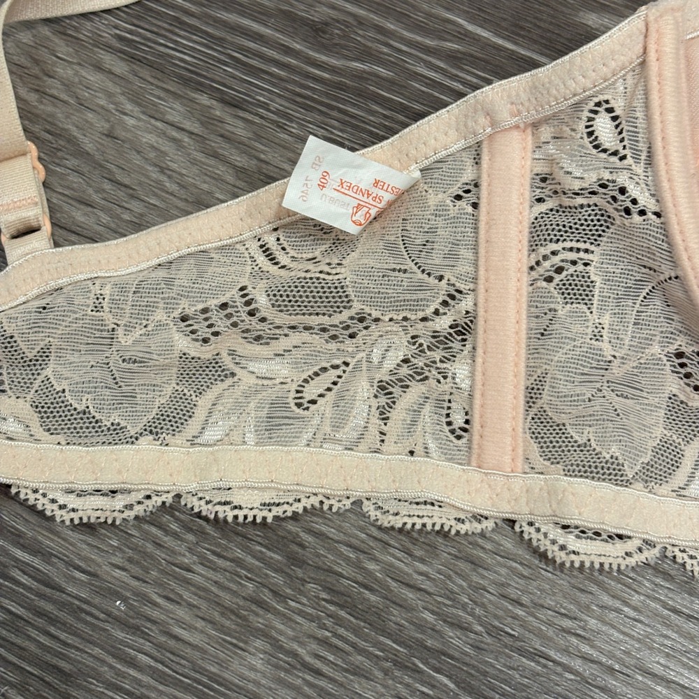 Vintage Wacoal Longline Lace Bra Peach Pink Pleated Underwire 32A Coquette Retro - Picture 10 of 13